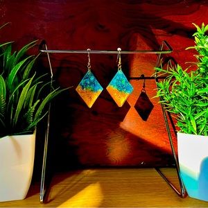 Handcrafted gold and turquoise resin earring.